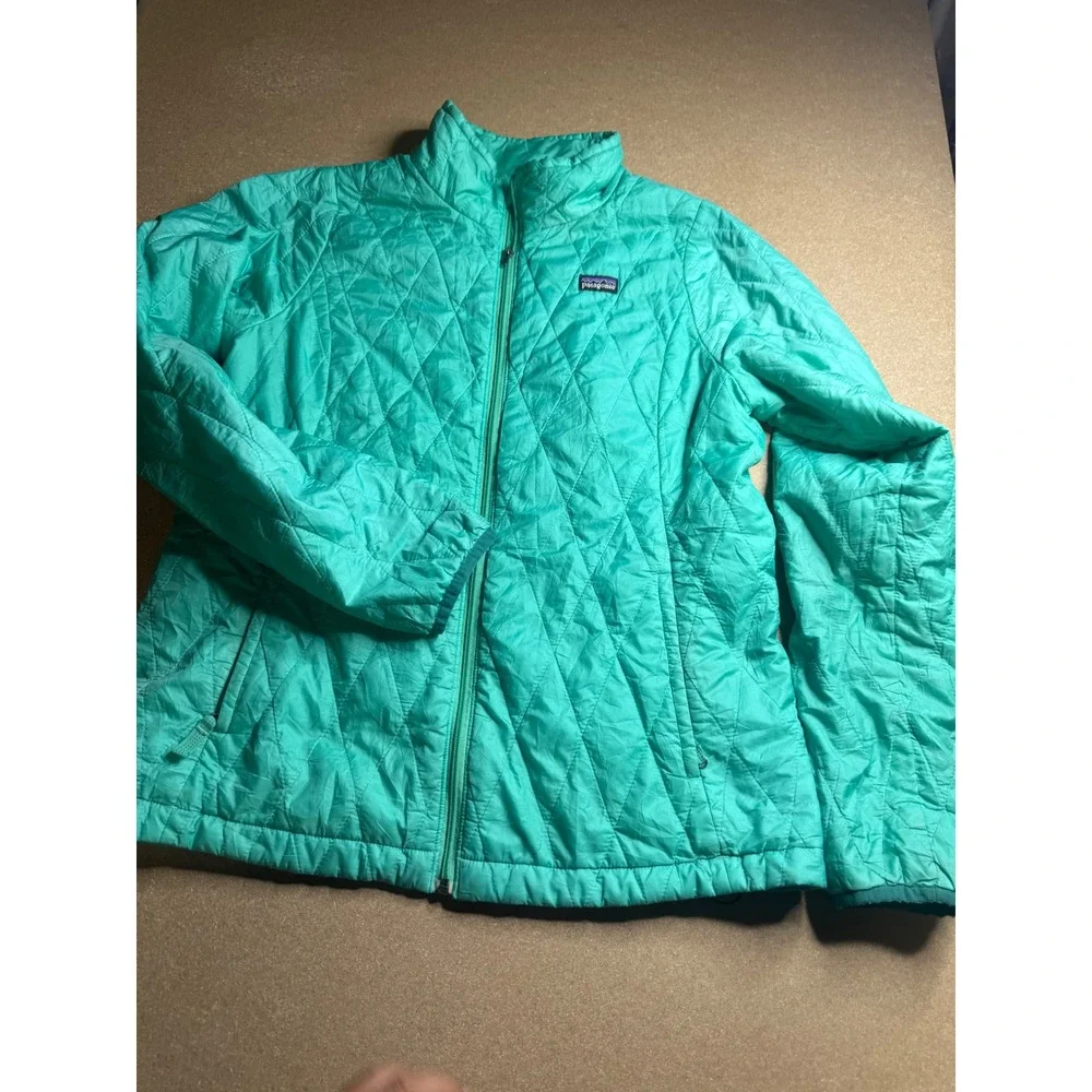 Patagonia Nano Puff Insulated Jacket Kids M 10 Teal Green Diamond Quilt Puffer
